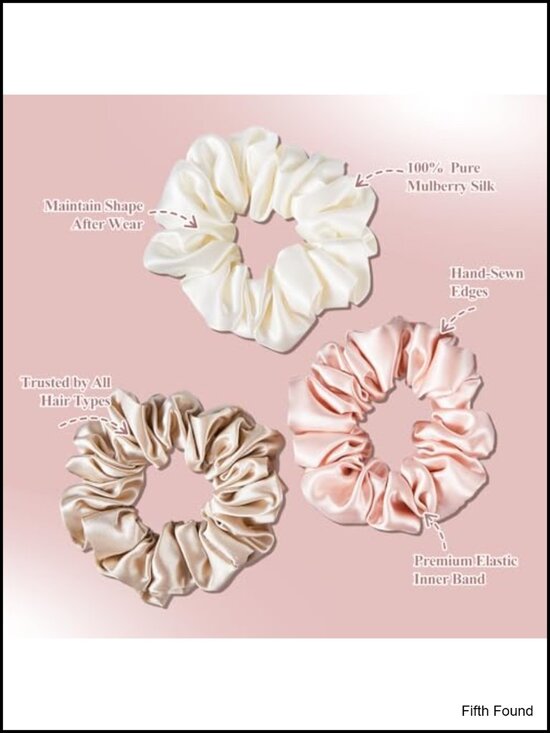 22 Momme 100% Mulberry Silk Scrunchies 3 Pack Hair Ties